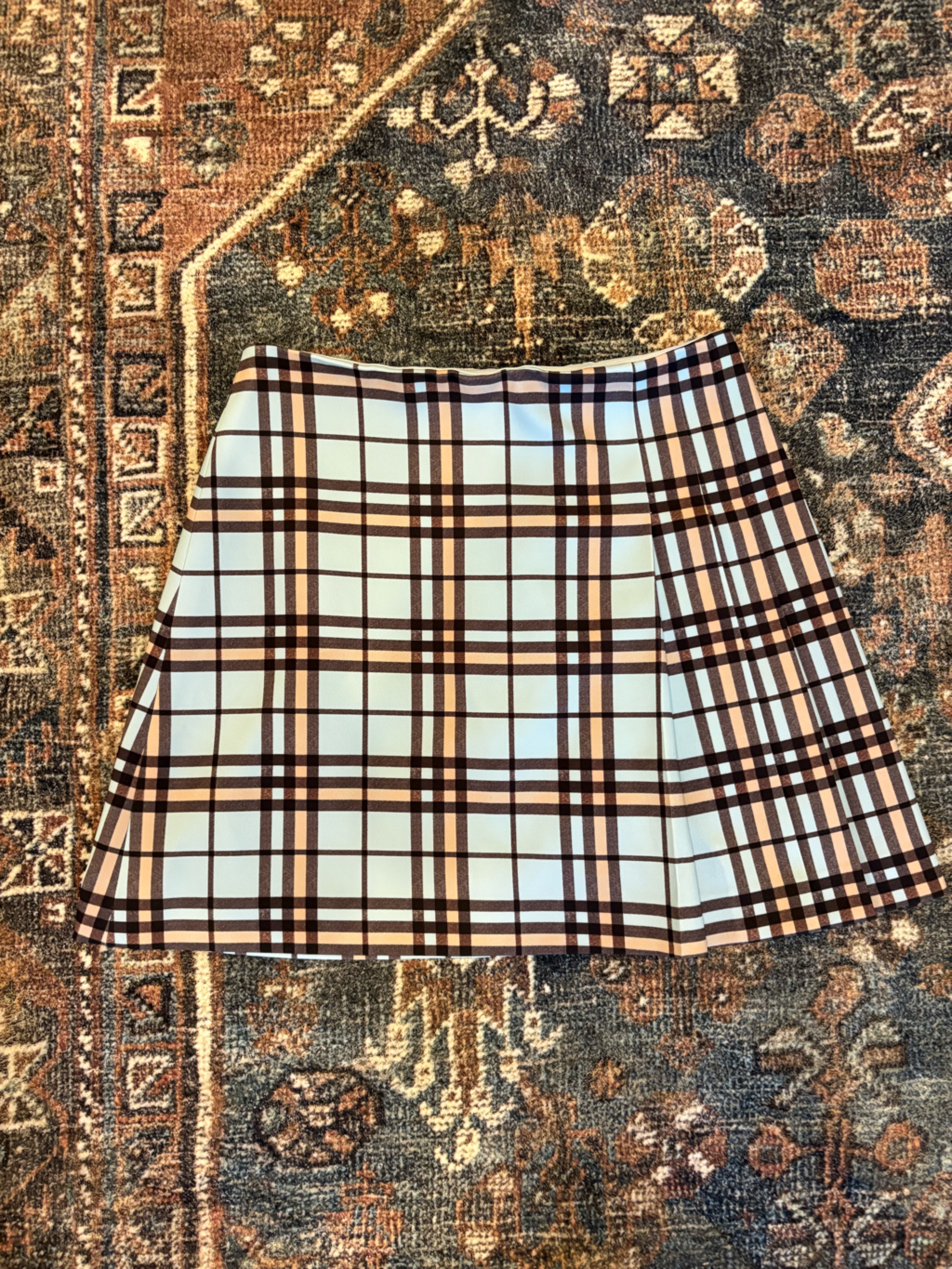 Alice + Olivia Semira Light Blue And Brown Plaid Mini Skirt